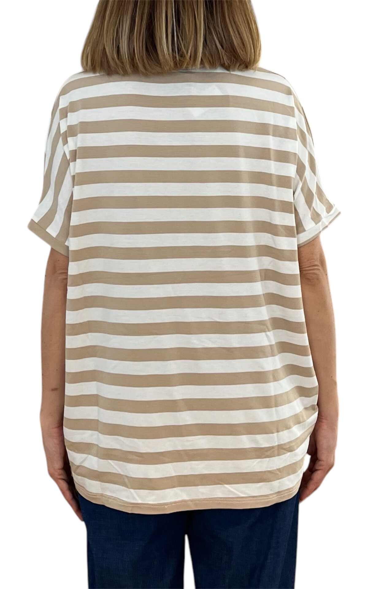 Initial - t-shirt mezza manica over riga - beige