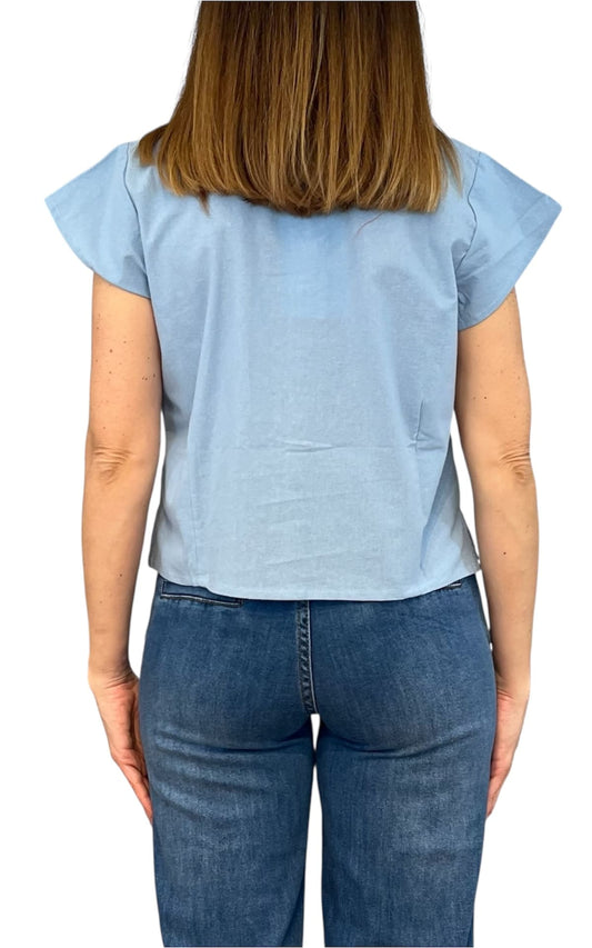 Compañia Fantastica - Camicia bottoni fiore - Celeste