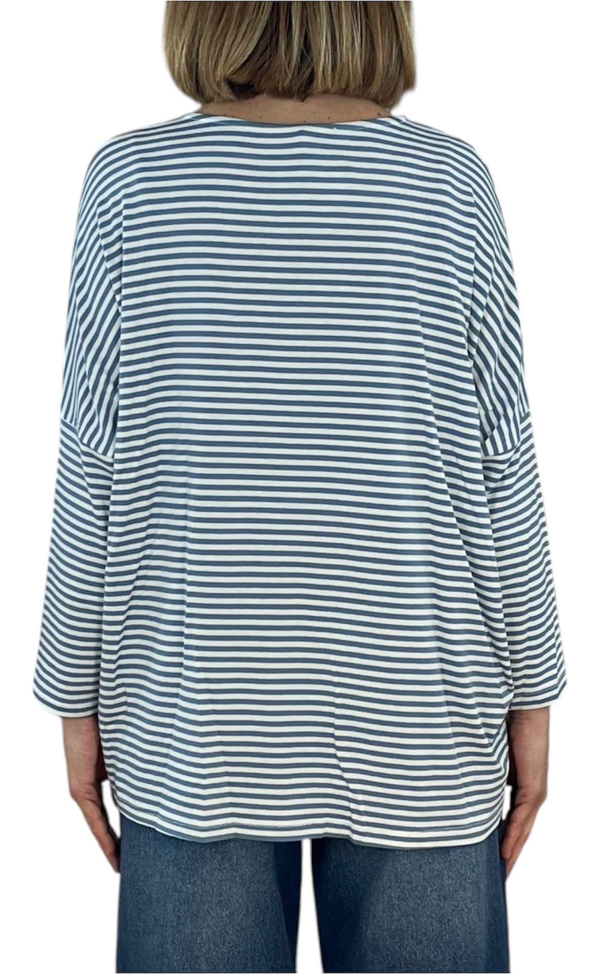 Initial - t-shirt over a righe - Celeste