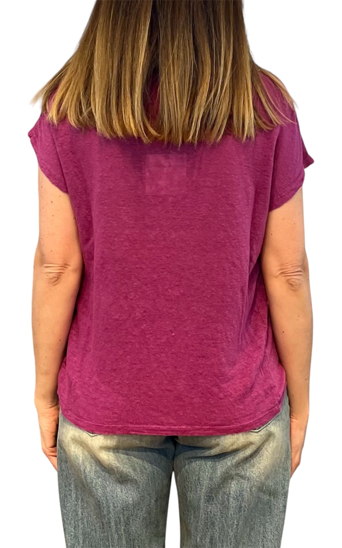 Off- on - T-shirt scollo V lino - Ciclamino