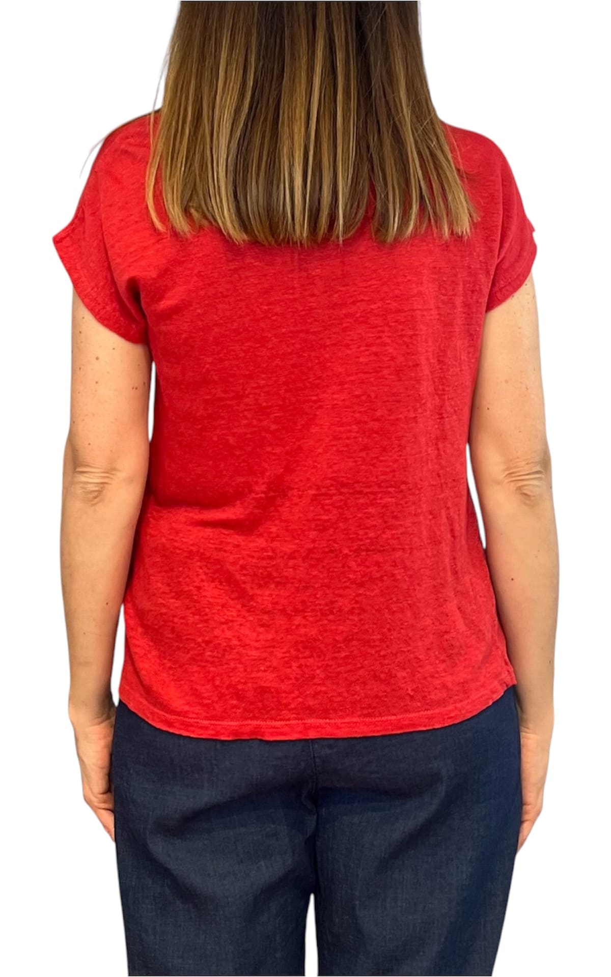 Off- on - T-shirt scollo V lino - Rosso