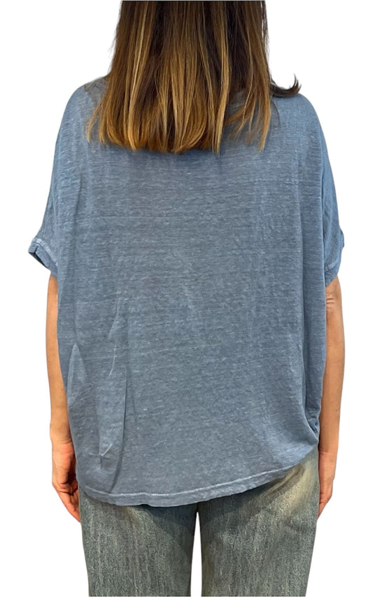 Off- on - T-shirt over lino - Celeste