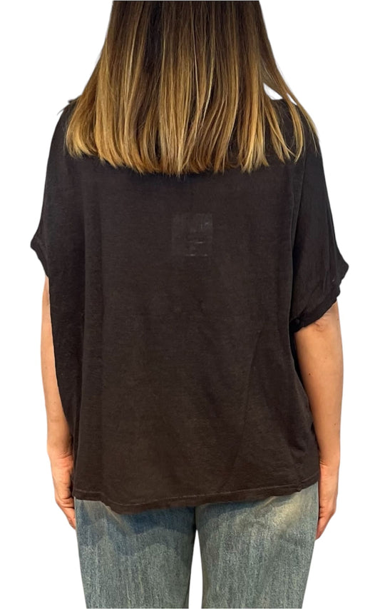 Off- on - T-shirt over lino - Marrone