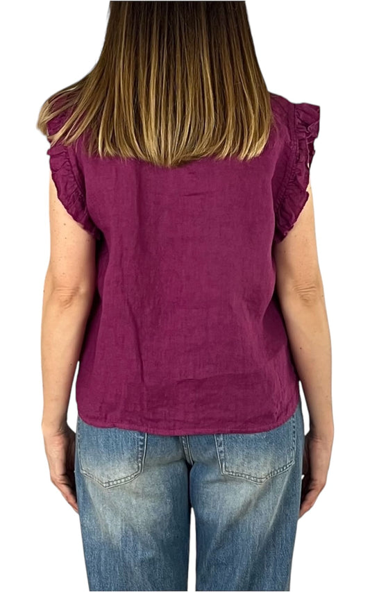Off-on - Top volant lino - Ciclamino