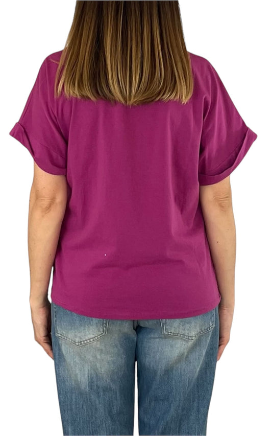 Initial - T-shirt manica risvolto - Ciclamino
