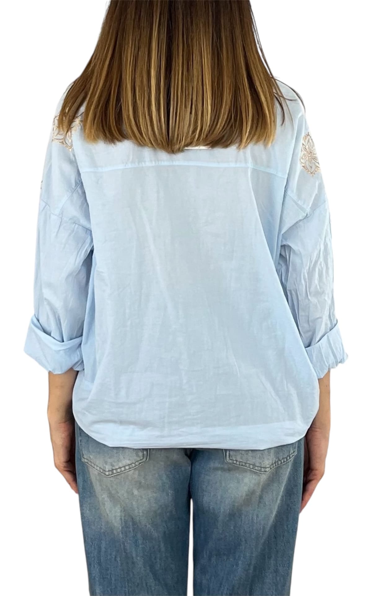 Off-On - Camicia mussola ricamo - Celeste