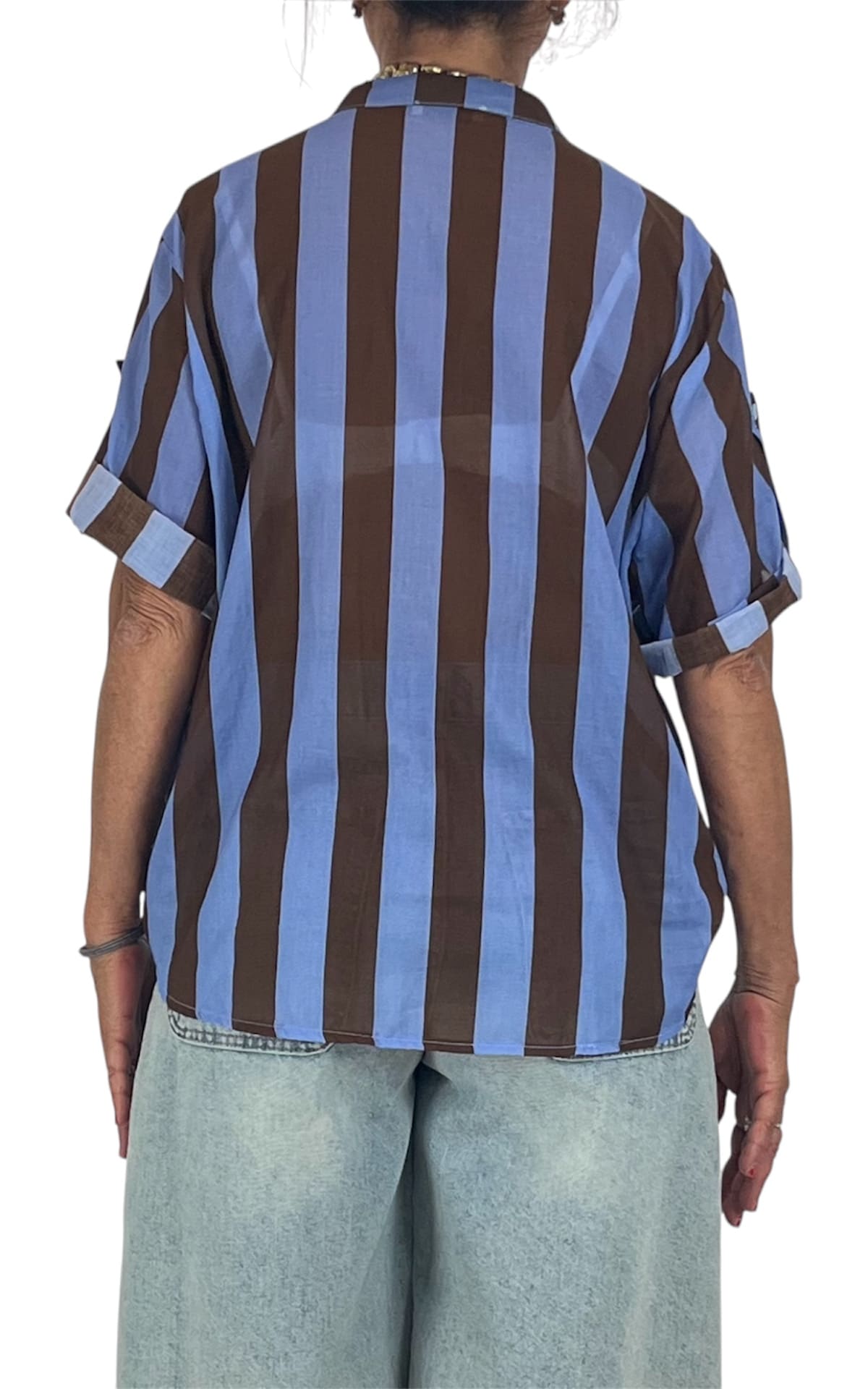 Off-On - Camicia mussola a righe - Jeans/Moro