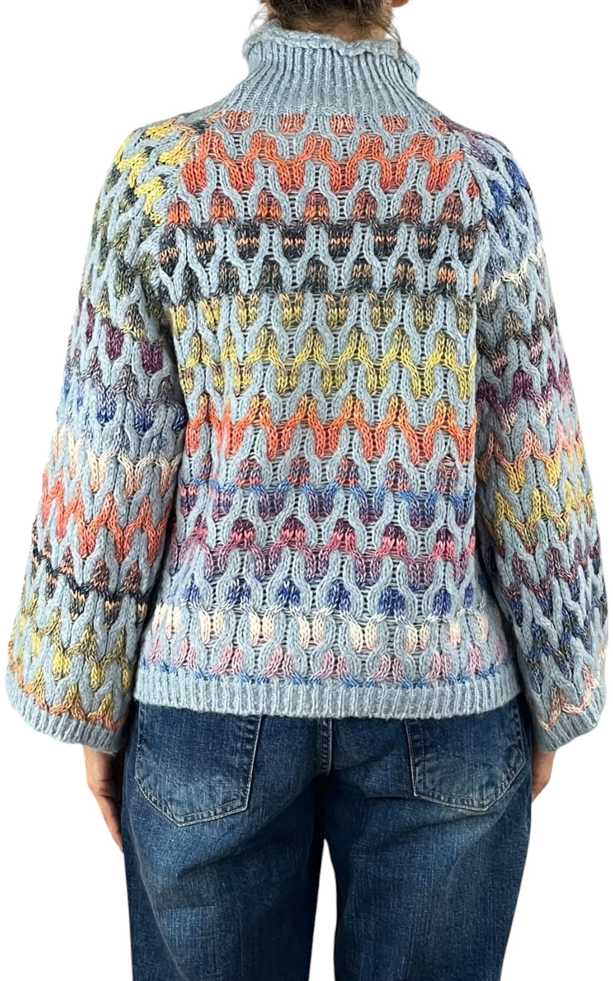 Flaminia G. - Maglia intarsi multicolor - Celeste