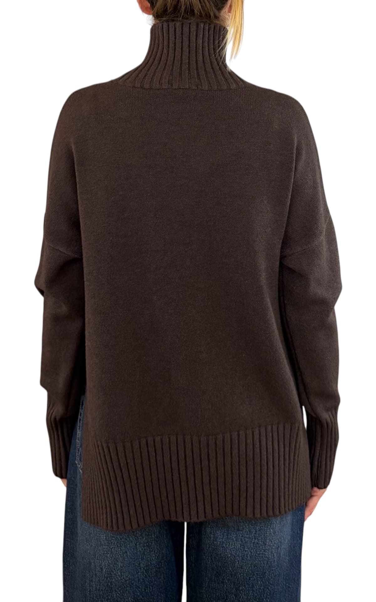 Initial - Maglia collo alto spacco - Moro