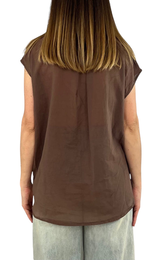 Off-On - Camicia mussola smanicata - Moro