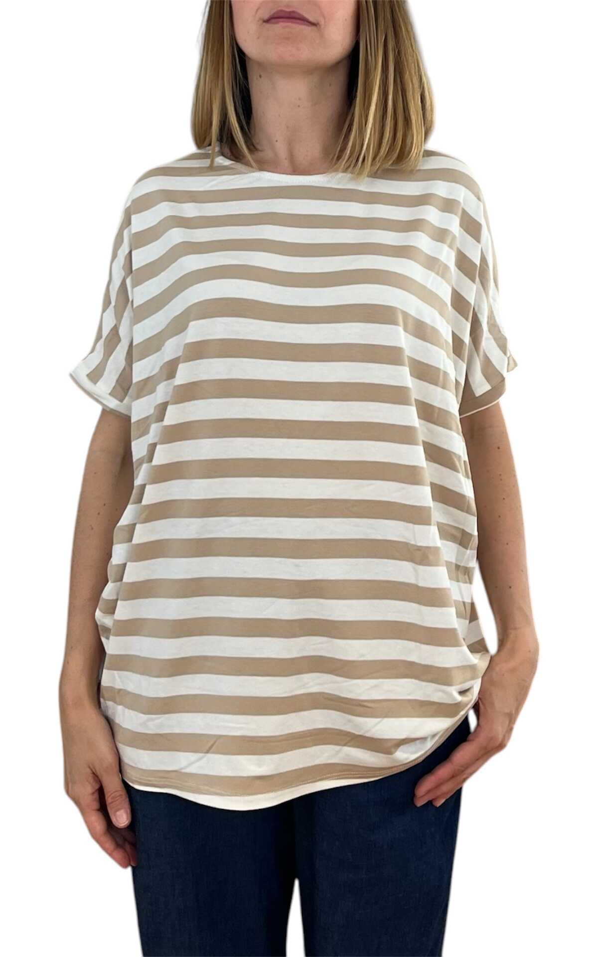 Initial - t-shirt mezza manica over riga - beige