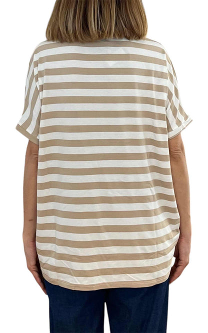Initial - t-shirt mezza manica over riga - beige