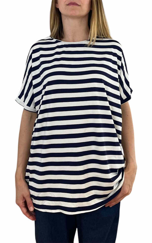 Initial - t-shirt mezza manica over riga - blu