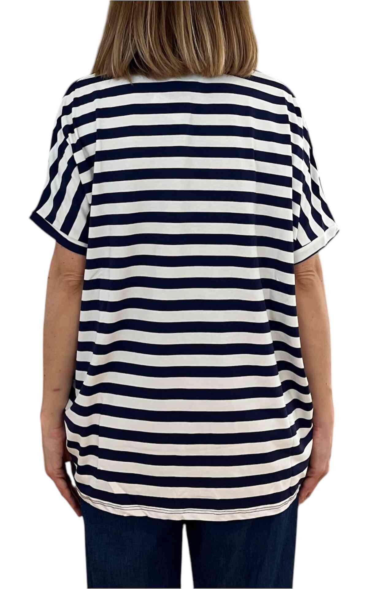 Initial - t-shirt mezza manica over riga - blu