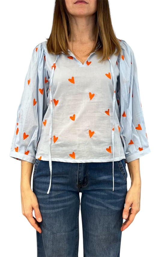 Compañia Fantastica - Blusa cuori - Celeste