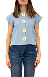 Compañia Fantastica - Camicia bottoni fiore - Celeste