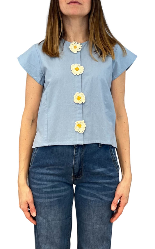Compañia Fantastica - Camicia bottoni fiore - Celeste