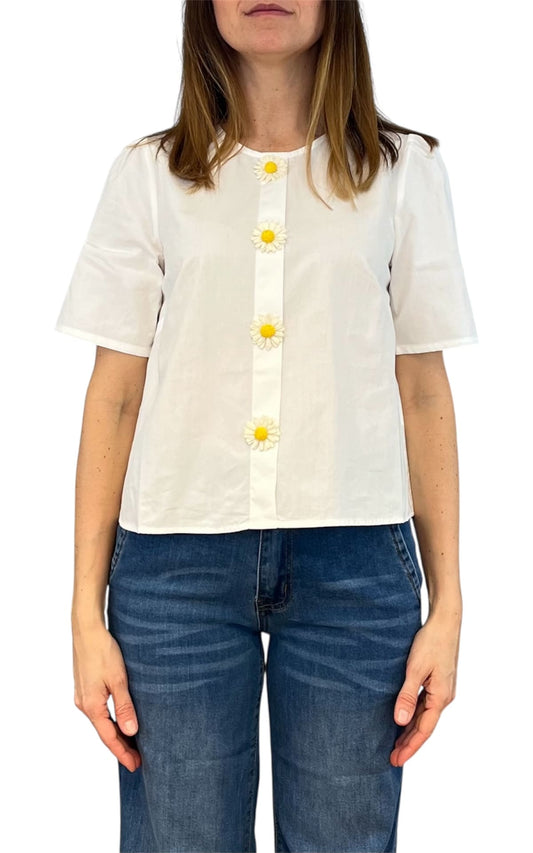 Compañia Fantastica - Camicia bottoni fiore - Bianco
