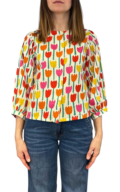 Compañia Fantastica - Camicia stampa tulipani - Bianco