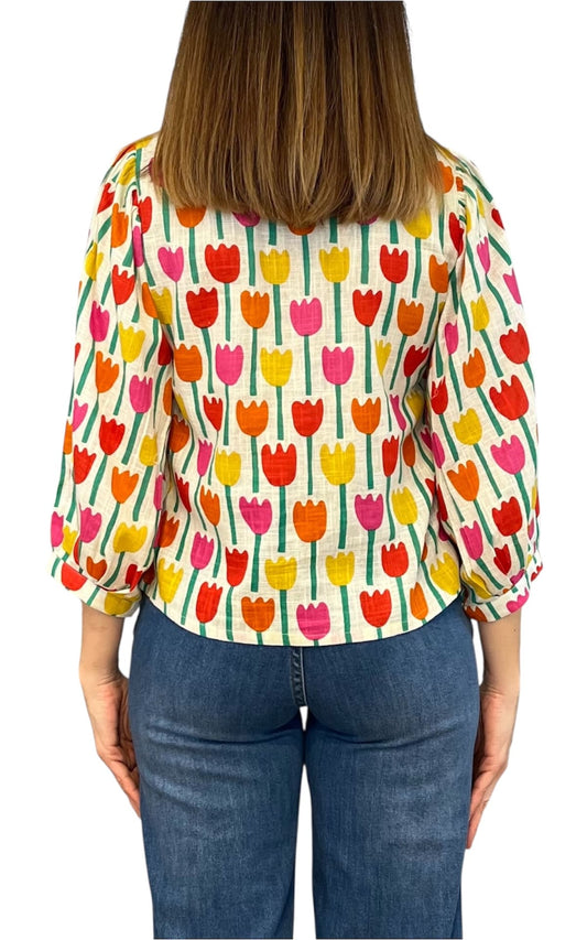 Compañia Fantastica - Camicia stampa tulipani - Bianco