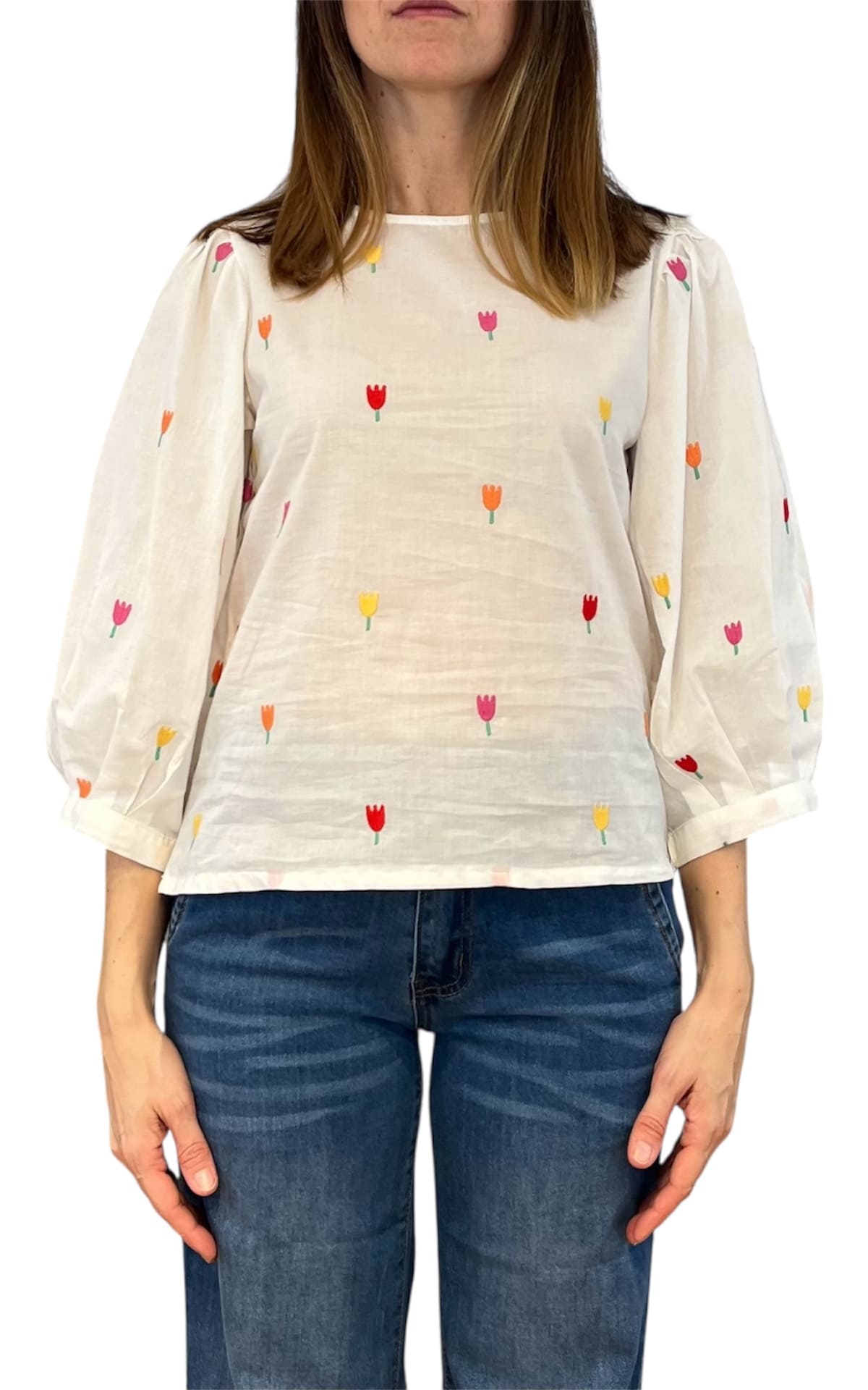 Compañia Fantastica - Blusa tulipani ricamati - Burro