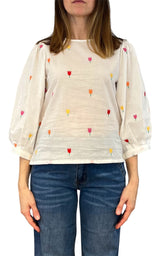Compañia Fantastica - Blusa tulipani ricamati - Burro