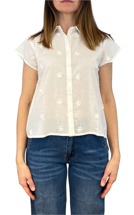 Compañia Fantastica - Camicia fiori ricamati - Bianco