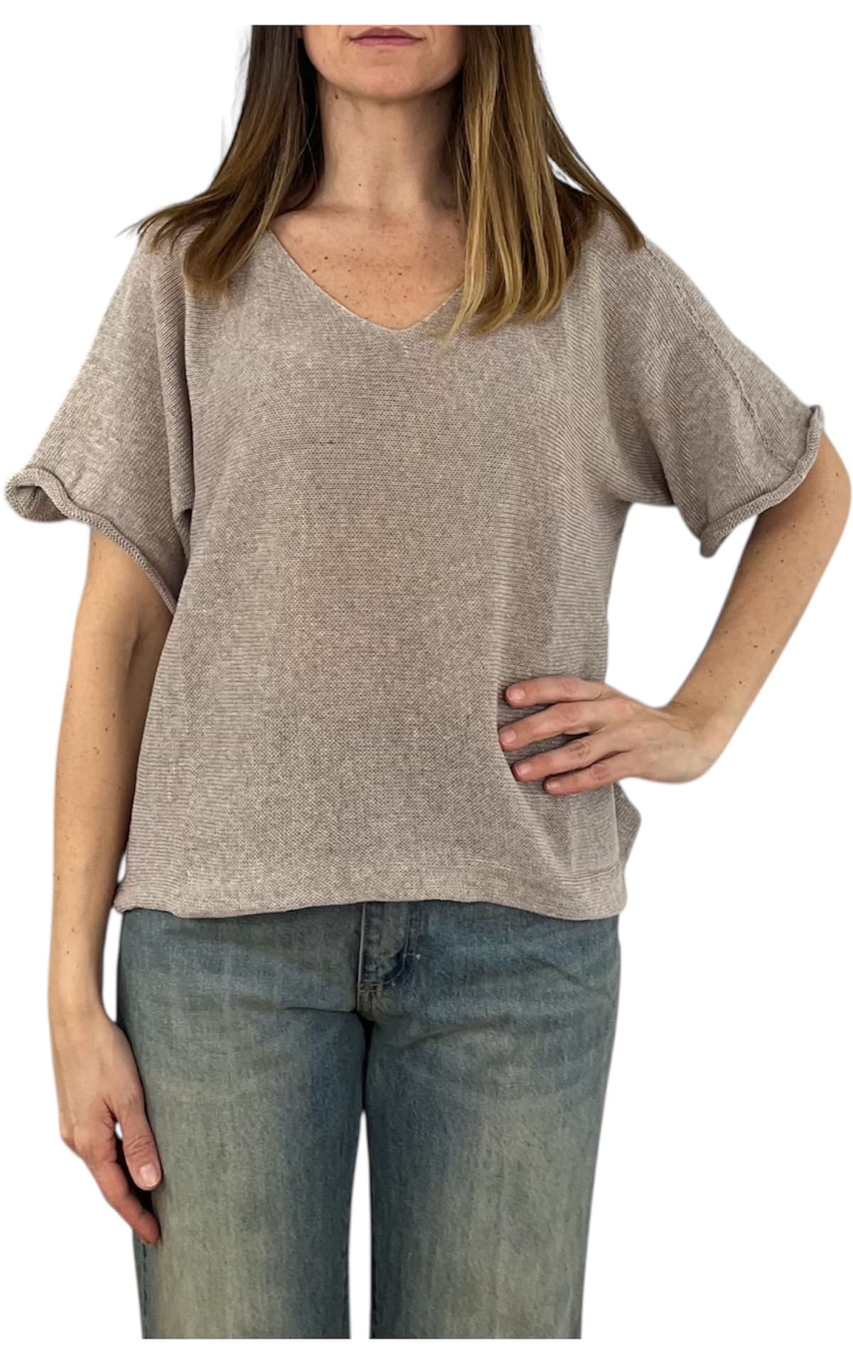 Initial - Maglia scollo v - Tortora