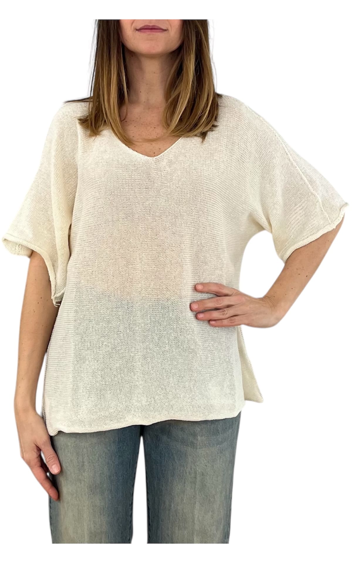 Initial - Maglia scollo v - Burro