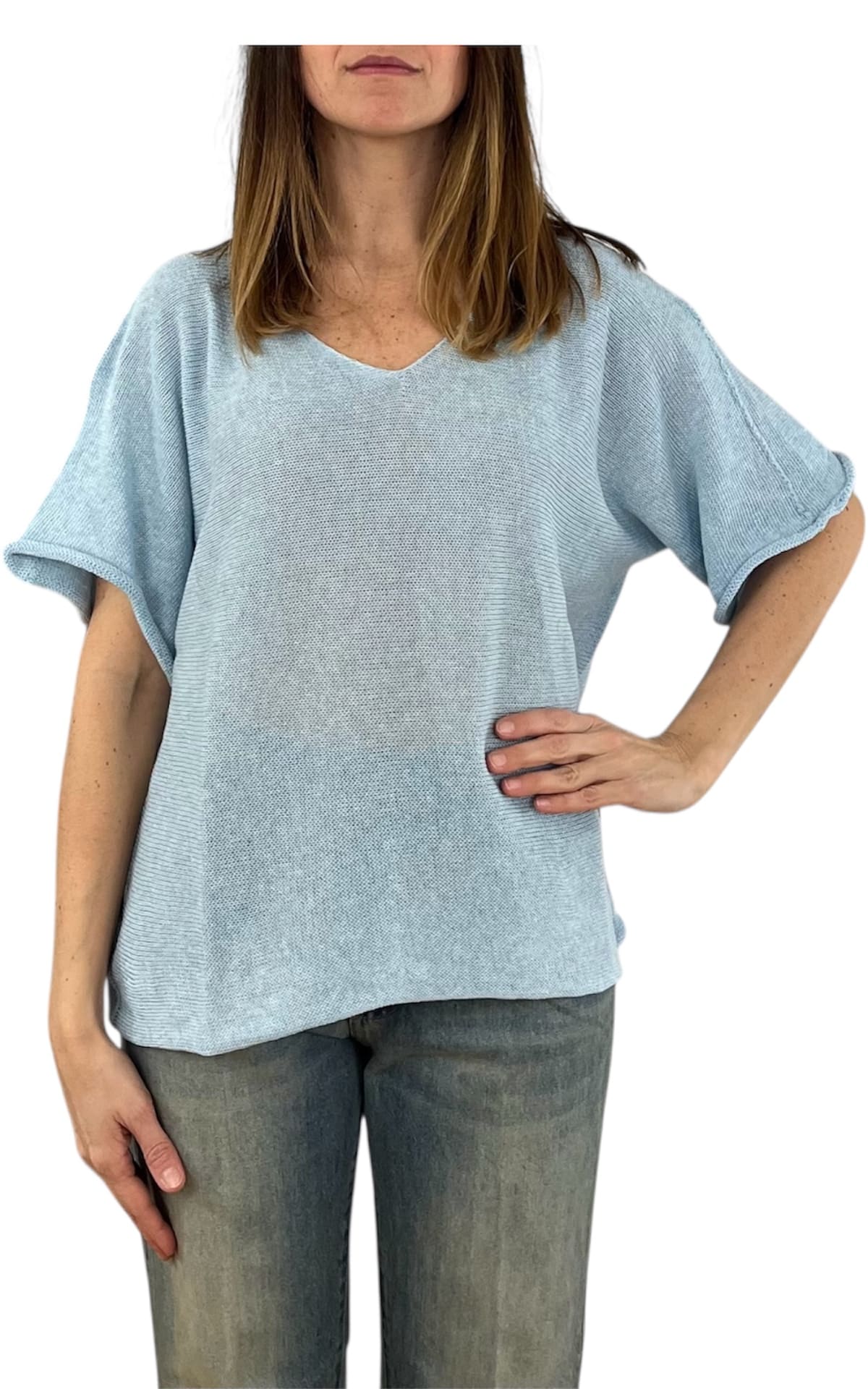 Initial - Maglia scollo v - Celeste