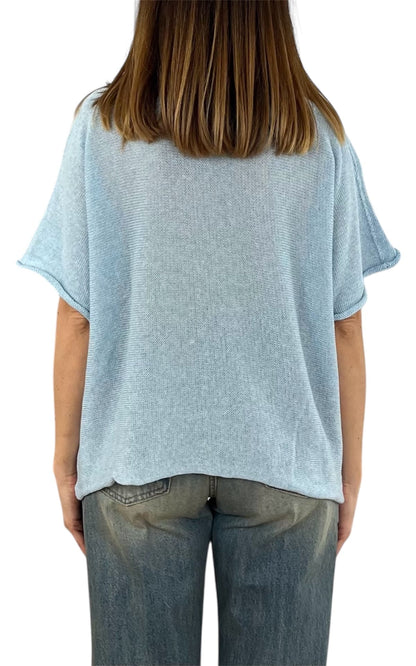 Initial - Maglia scollo v - Celeste