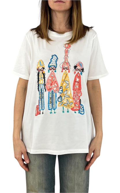 Civico 1 - T-shirt bambole stilizzate - Bianco