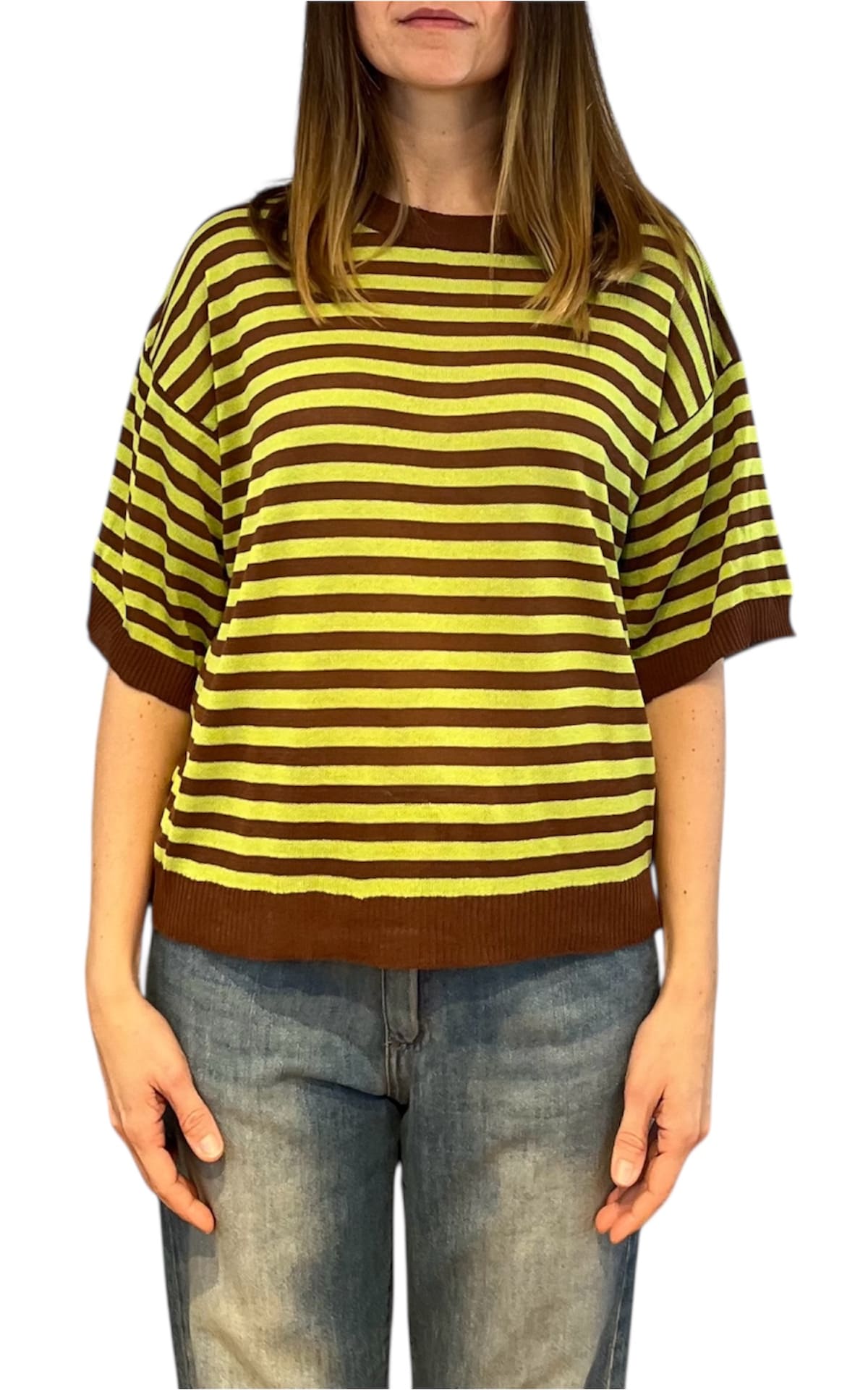 Off-on - Maglia riga - Camel/Lime
