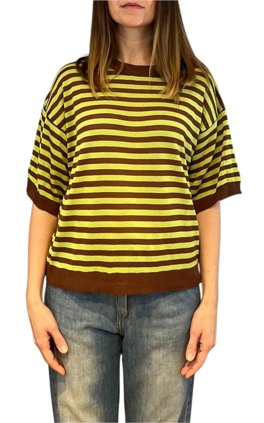 Off-on - Maglia riga - Camel/Lime
