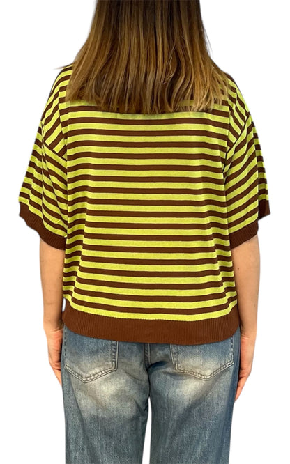 Off-on - Maglia riga - Camel/Lime