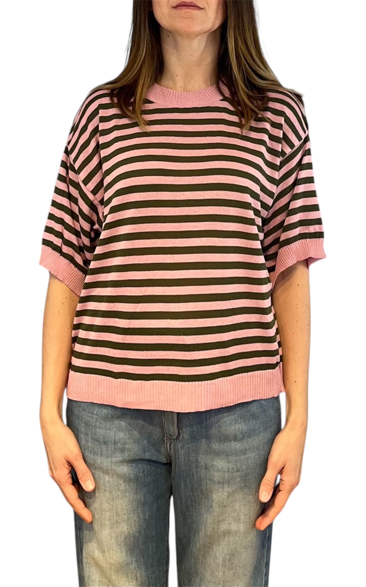 Off-on - Maglia riga - Verde/Rosa