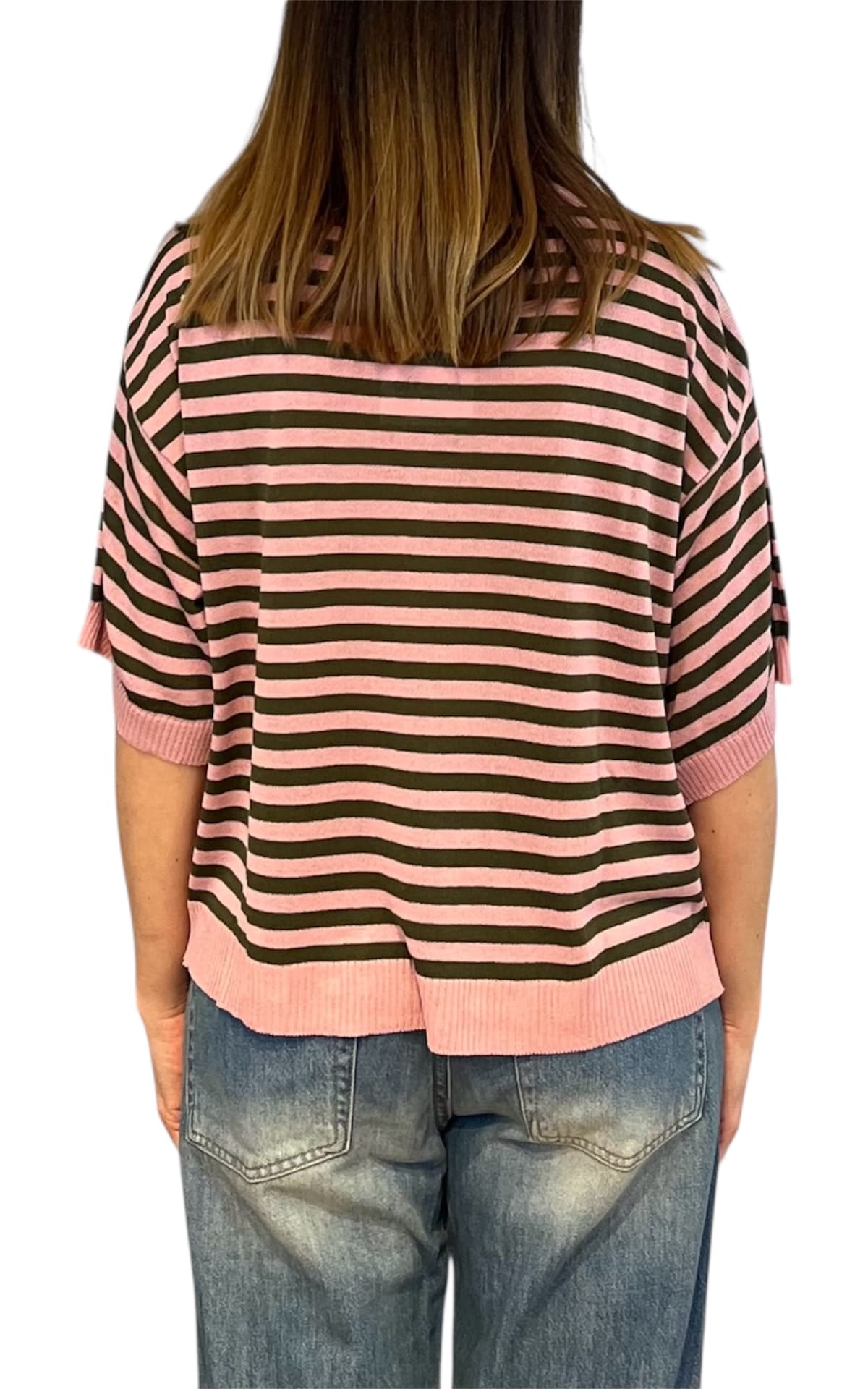 Off-on - Maglia riga - Verde/Rosa