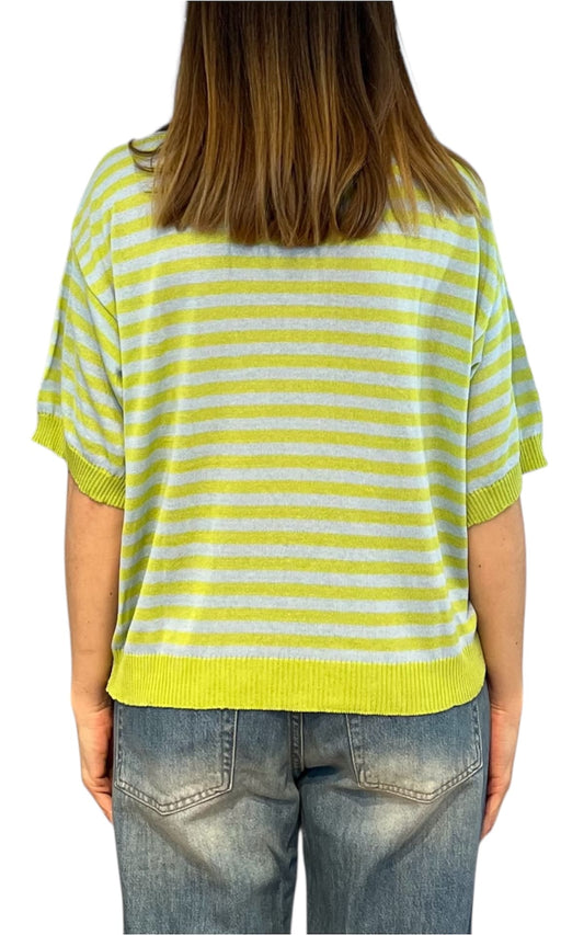 Off-on - Maglia riga - Azzurro/Lime