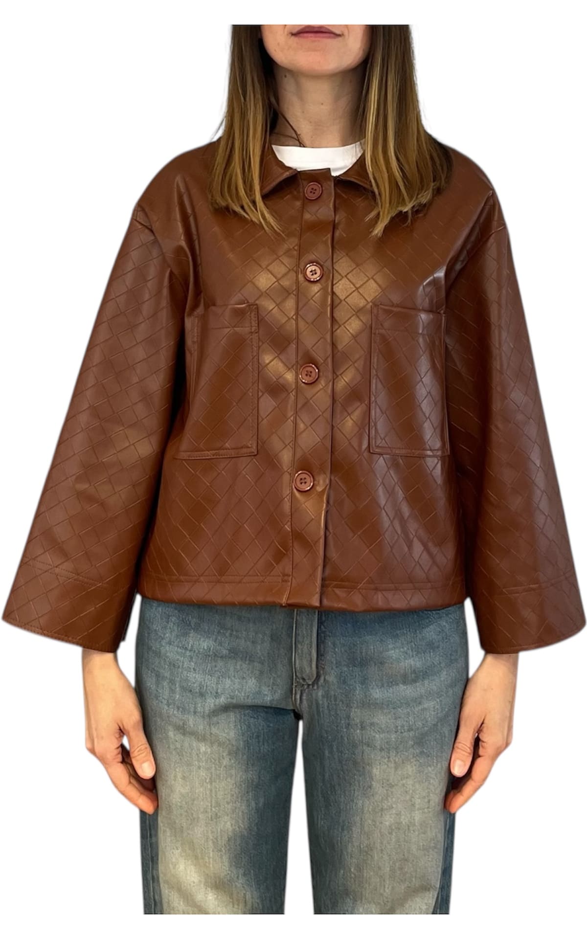 Off-on - Giacca ecopelle intreccio - Tabacco