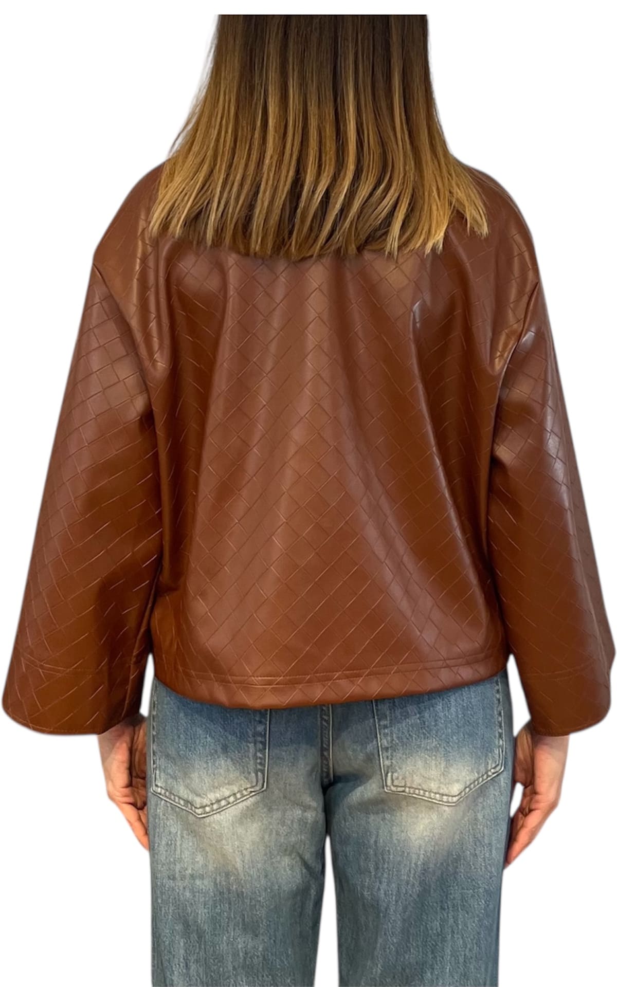 Off-on - Giacca ecopelle intreccio - Tabacco