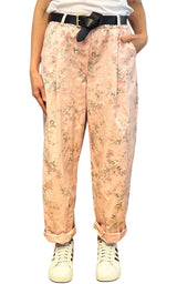 Off-on - Pantalone boyfriend fiore - Rosa