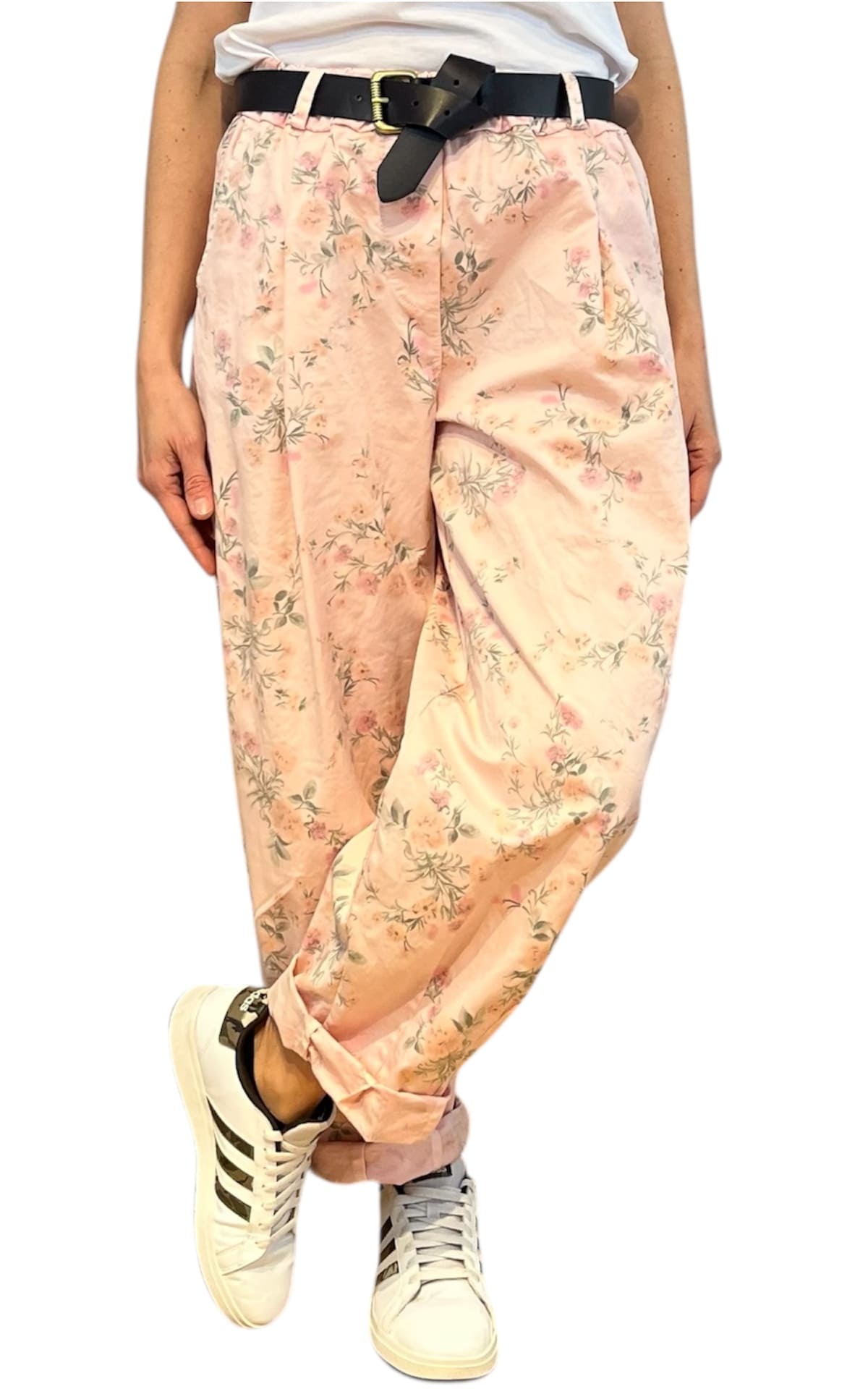 Off-on - Pantalone boyfriend fiore - Rosa
