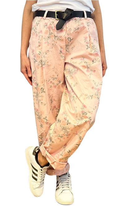 Off-on - Pantalone boyfriend fiore - Rosa