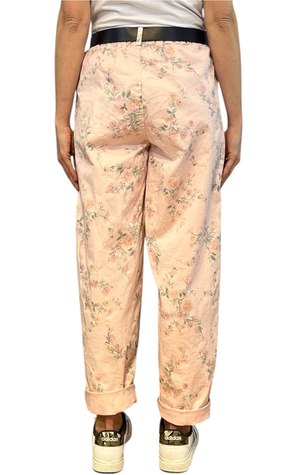 Off-on - Pantalone boyfriend fiore - Rosa
