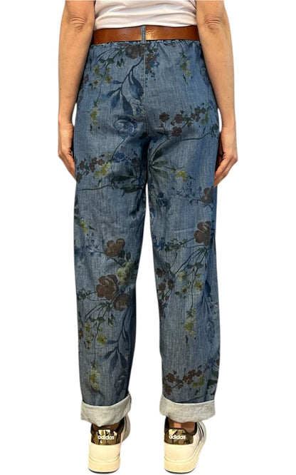 Off-on - Pantalone boyfriend fiore - Denim