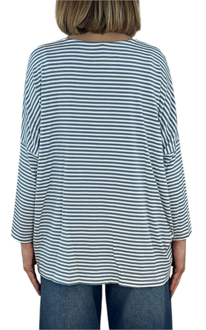 Initial - t-shirt over a righe - Celeste