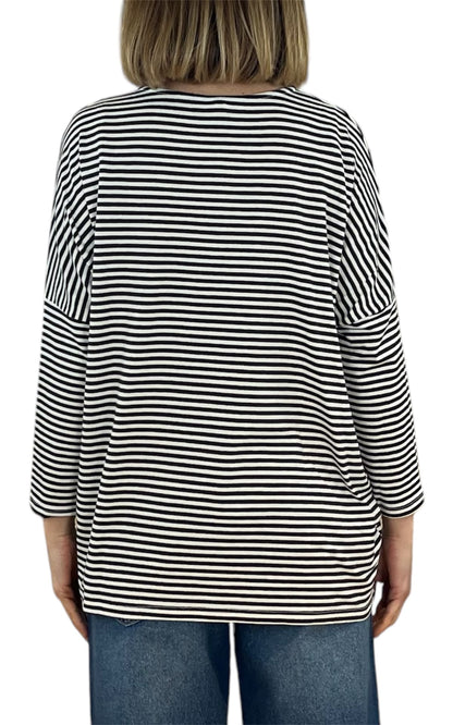 Initial - t-shirt over a righe - Nero