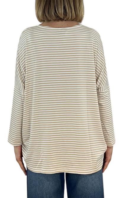 Initial - t-shirt over a righe - Beige