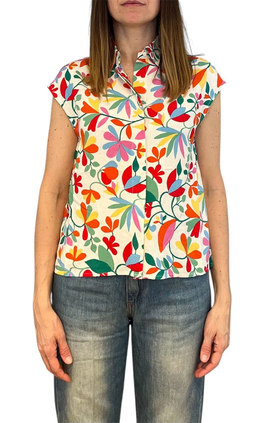 Compañia Fantastica - Camicia stampa fiori loto - Burro