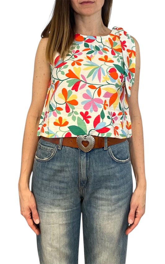 Compañia Fantastica - Top stampa fiori loto - Burro